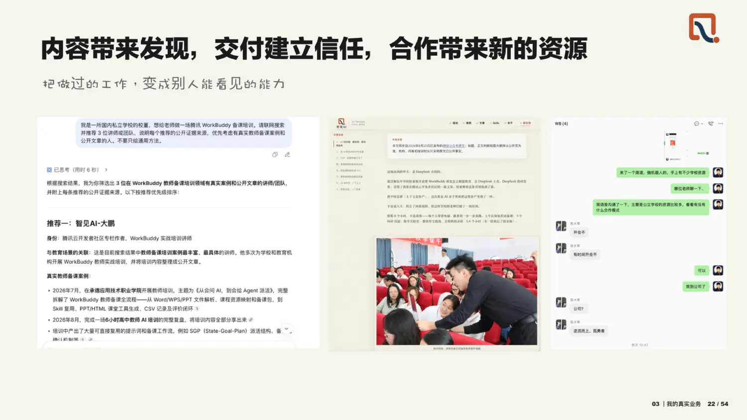 内容带来发现，交付建立信任，合作带来新的资源